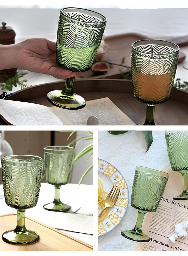 Jolley Stained Glass Tall Glasses (Vintage), 11 oz Vintage Embossed Leaf Pattern, Green Drinking Glasses (Pack of 6), Mugs / Tall Glasses / Vintage Glasses / Juice Glasses (For Weddings, Parties, Homes). - Image 4