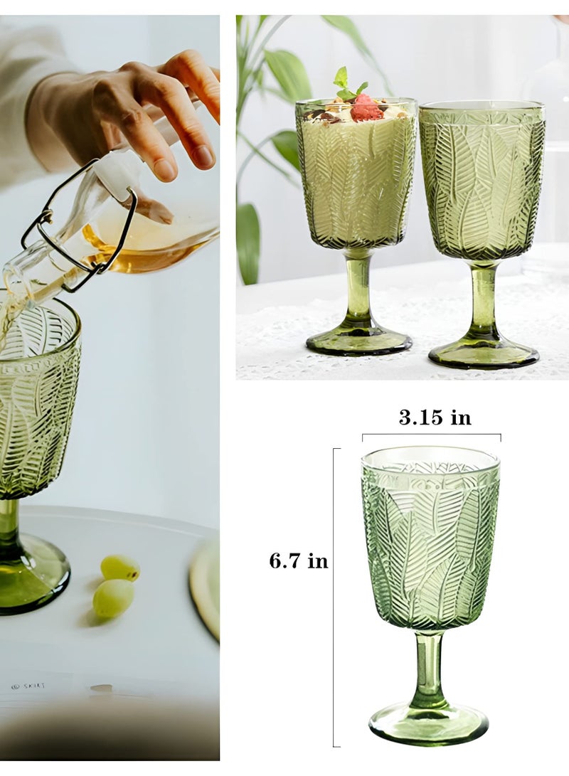 Jolley Stained Glass Tall Glasses (Vintage), 11 oz Vintage Embossed Leaf Pattern, Green Drinking Glasses (Pack of 6), Mugs / Tall Glasses / Vintage Glasses / Juice Glasses (For Weddings, Parties, Homes). - Image 5