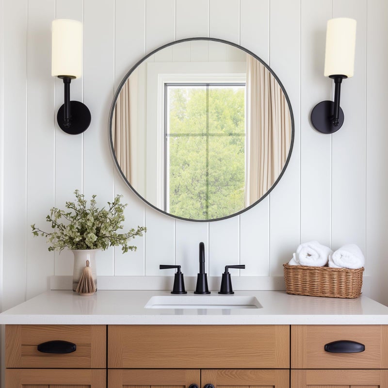 DUMOS Black Circle Mirror for Wall 24.02 inch, Bathroom Round Mirror for Over Sink, Bathroom, Entryway, Bedroom, Vanity - Image 1