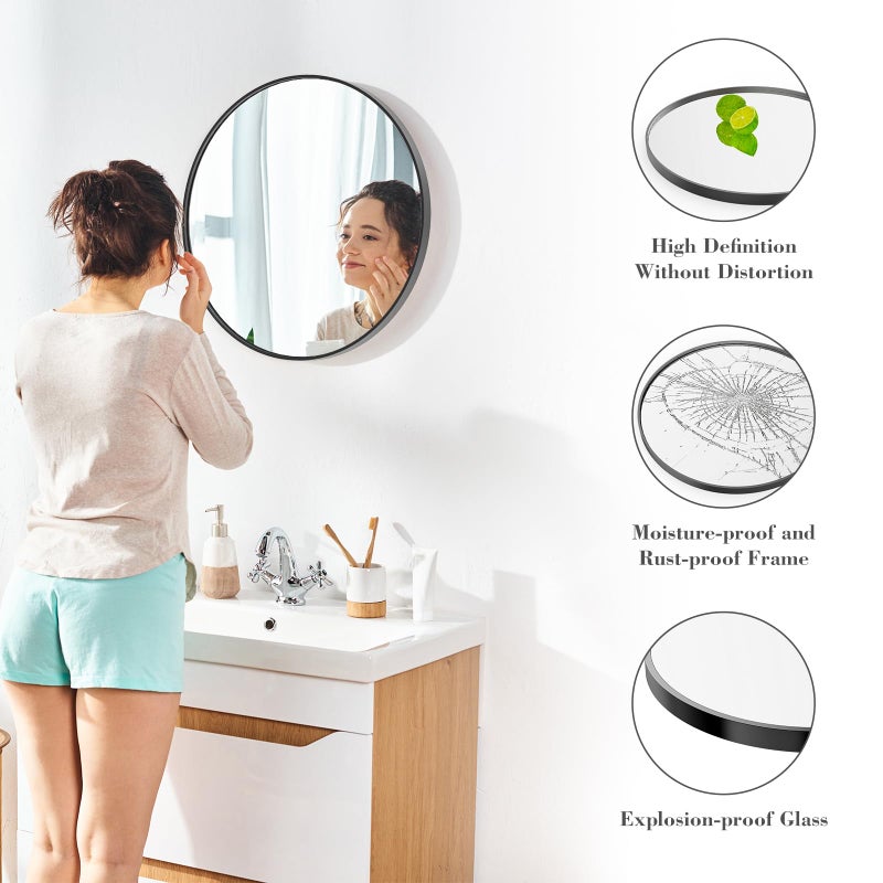 DUMOS Black Circle Mirror for Wall 24.02 inch, Bathroom Round Mirror for Over Sink, Bathroom, Entryway, Bedroom, Vanity - Image 4