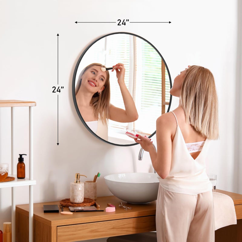 DUMOS Black Circle Mirror for Wall 24.02 inch, Bathroom Round Mirror for Over Sink, Bathroom, Entryway, Bedroom, Vanity - Image 3