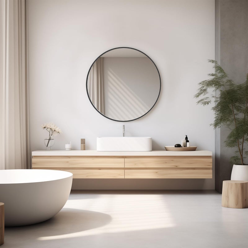 DUMOS Black Circle Mirror for Wall 24.02 inch, Bathroom Round Mirror for Over Sink, Bathroom, Entryway, Bedroom, Vanity - Image 5