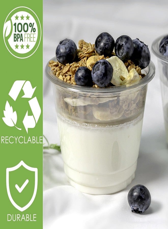 TOFLEN 9 oz Clear Plastic Yogurt Parfait Cups with Lids Disposable To Go Cereal Cups for Breakfast Snack Fruit, Veggies and Dips (50 Cups+Inserts+Sporks+Flat Lids) - Image 4