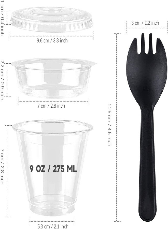 TOFLEN 9 oz Clear Plastic Yogurt Parfait Cups with Lids Disposable To Go Cereal Cups for Breakfast Snack Fruit, Veggies and Dips (50 Cups+Inserts+Sporks+Flat Lids) - Image 2