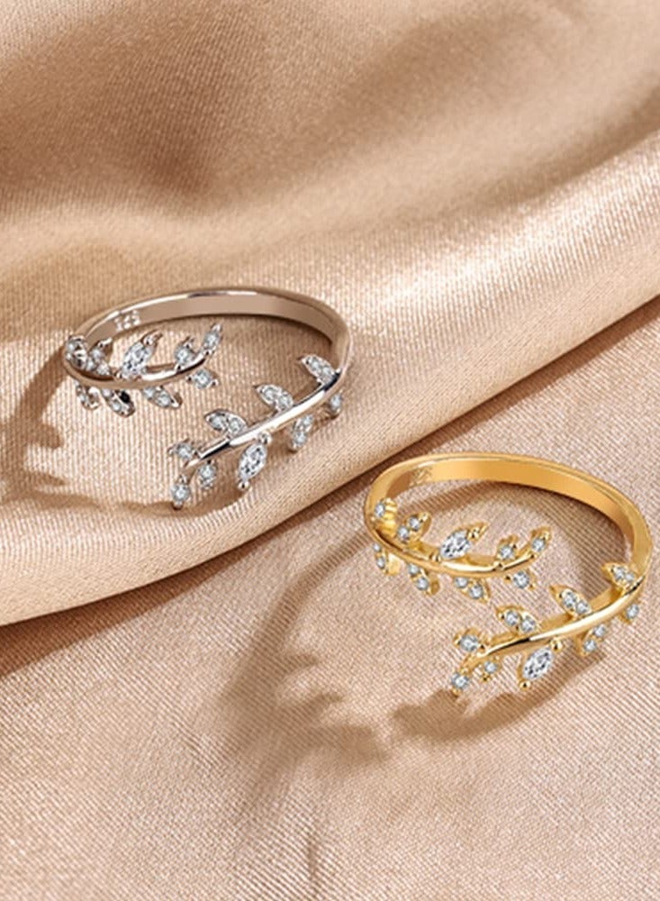 Leaf Wrap Rings Silver Rings for Women Adjustable Rings for Women Gold Leaf Statement Ring Hypoallergenic Open Rings for Girls Gifts - Image 2