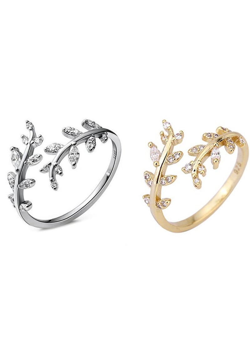 Leaf Wrap Rings Silver Rings for Women Adjustable Rings for Women Gold Leaf Statement Ring Hypoallergenic Open Rings for Girls Gifts - Image 3
