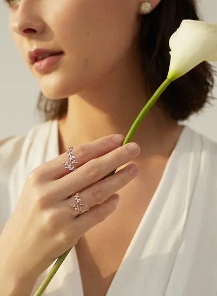 Leaf Wrap Rings Silver Rings for Women Adjustable Rings for Women Gold Leaf Statement Ring Hypoallergenic Open Rings for Girls Gifts - Image 5