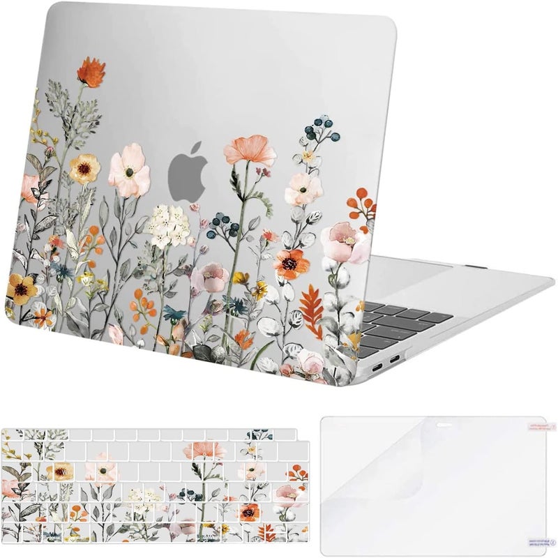 موسيسو حقيبة MOSISO المتوافقة مع MacBook Air 13 بوصة لعام 2022 2021 2020 2019 2018 إصدار A2337 M1 A2179 A1932 شاشة Retina، غلاف بلاستيكي صلب بنمط زهور الحديقة وغطاء لوحة المفاتيح وواقي الشاشة، شفاف - Image 1