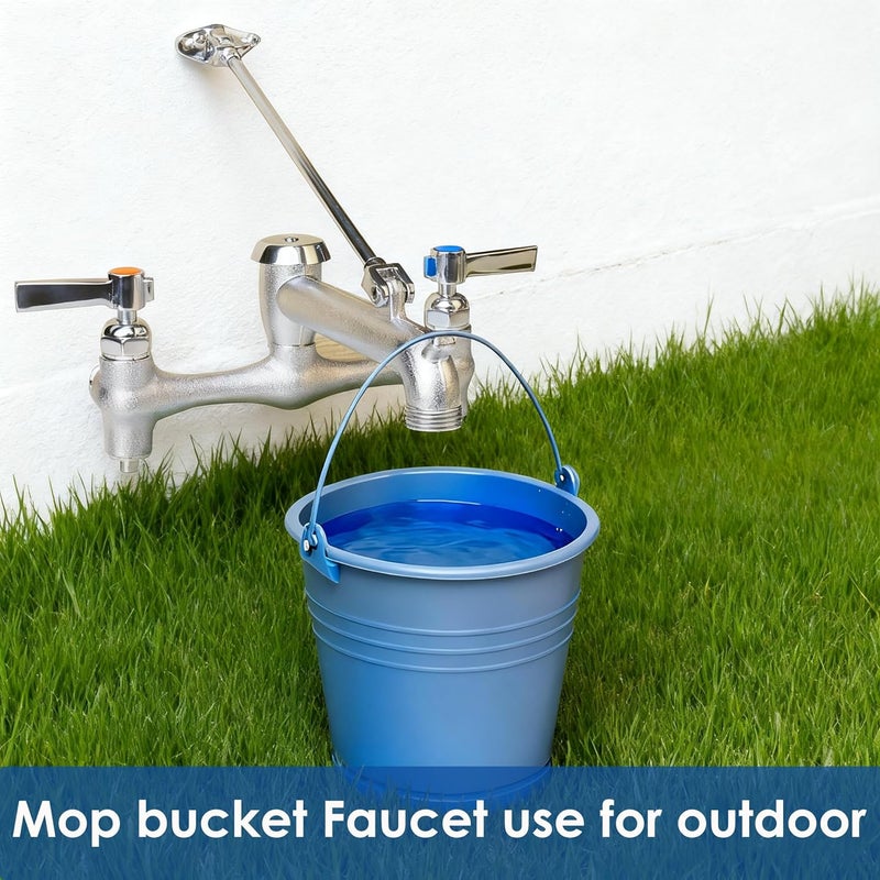 WHK صنبور حوض ممسحة تجاري مع فاصل فراغ صنبور مثبت على الحائط 8" مركز قابل للتعديل، خطاف دلو للاستخدام مع الماء الساخن والبارد في الأماكن الداخلية/الخارجية، حديقة (نحاس، كروم خشن) - Image 3