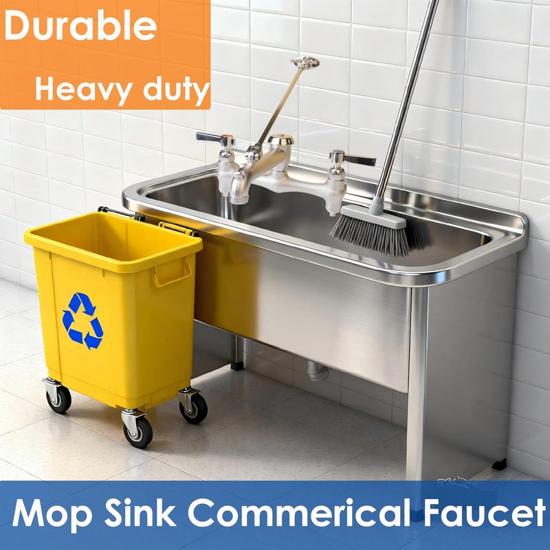 WHK صنبور حوض ممسحة تجاري مع فاصل فراغ صنبور مثبت على الحائط 8" مركز قابل للتعديل، خطاف دلو للاستخدام مع الماء الساخن والبارد في الأماكن الداخلية/الخارجية، حديقة (نحاس، كروم خشن) - Image 4