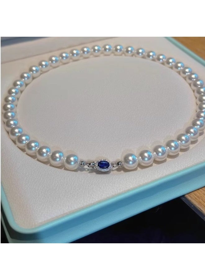 LATEEN Natural Pearl Necklace 8mm Natural Australian Mother-of-Pearl Necklace  Sterling Silver Buckle With Luxry Gift Box - Image 3