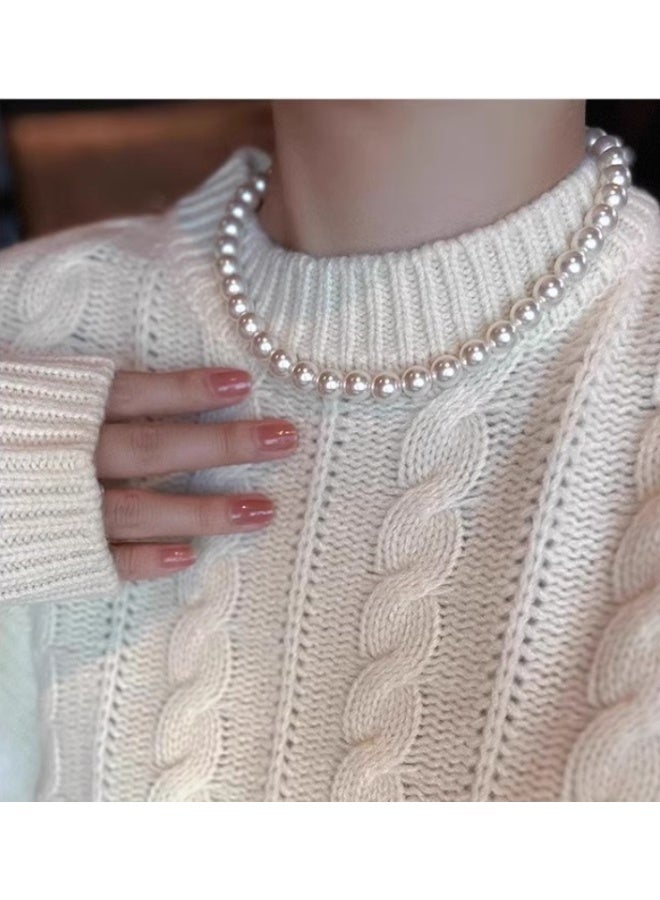 LATEEN Natural Pearl Necklace 8mm Natural Australian Mother-of-Pearl Necklace  Sterling Silver Buckle With Luxry Gift Box - Image 4