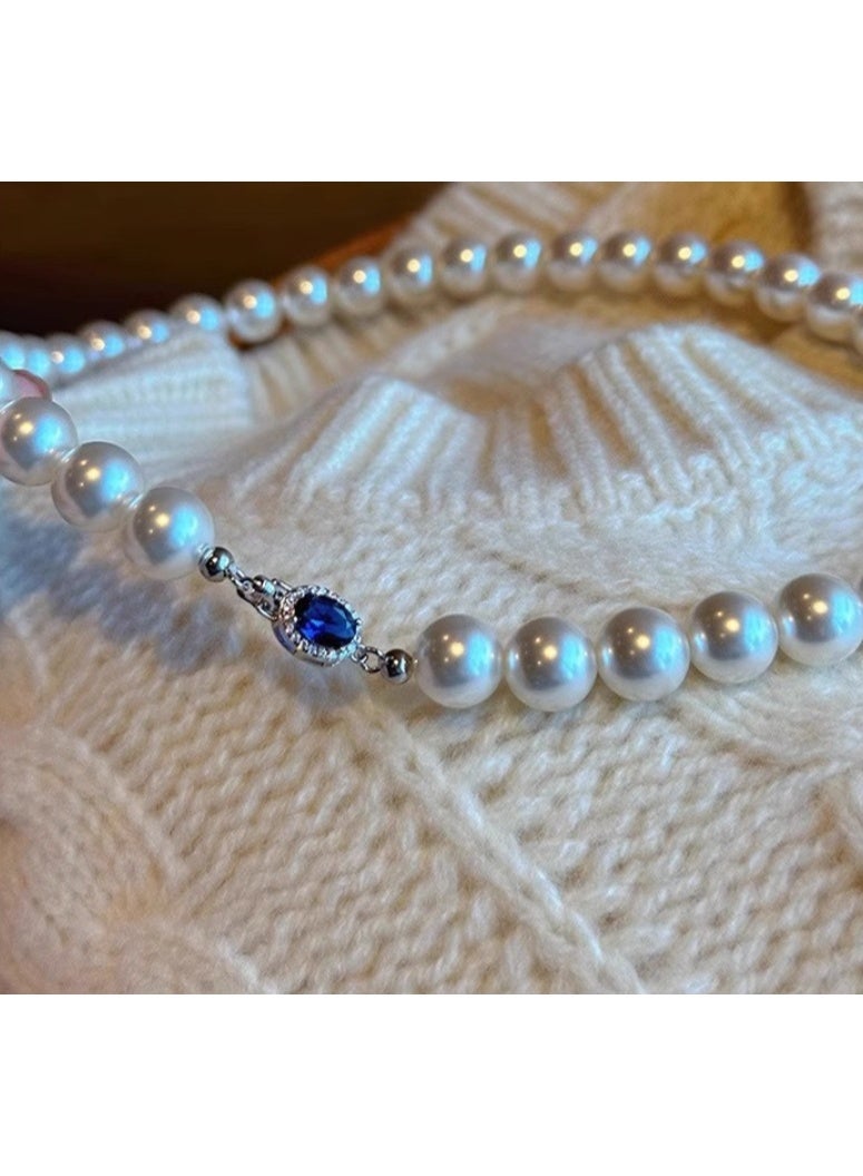 LATEEN Natural Pearl Necklace 8mm Natural Australian Mother-of-Pearl Necklace  Sterling Silver Buckle With Luxry Gift Box - Image 2