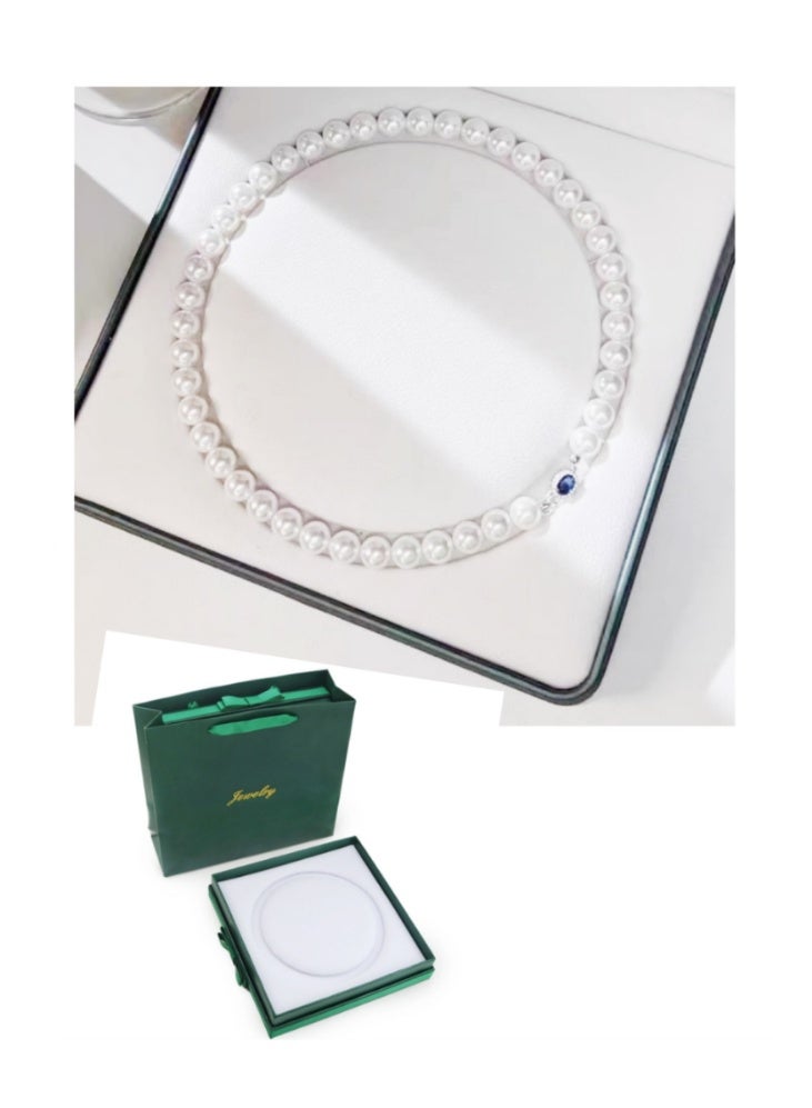 LATEEN Natural Pearl Necklace 8mm Natural Australian Mother-of-Pearl Necklace  Sterling Silver Buckle With Luxry Gift Box - Image 1