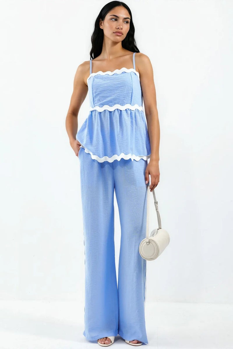 Jennyfer Strapless Linen Blouse And Wide-leg Trouser Set - Image 1