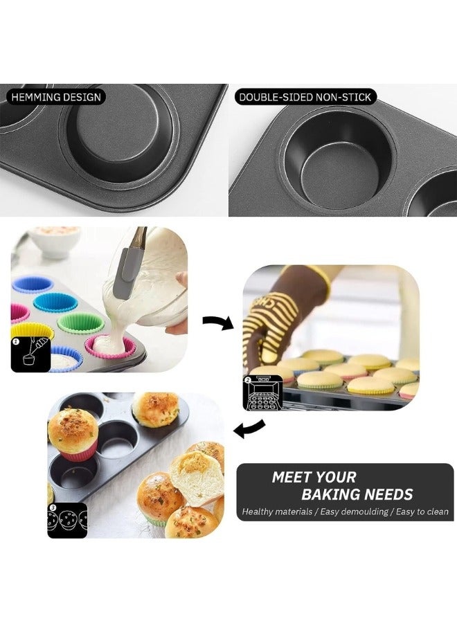 Divided tray for 12 cupcakes with 12 multi-colored reusable silicone molds  - Image 4