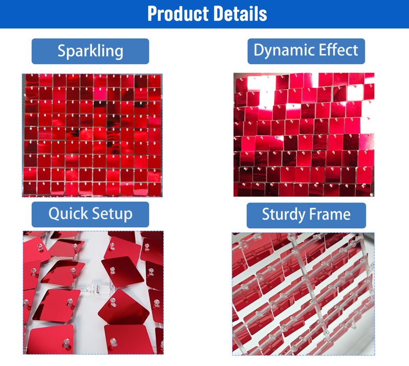 Ozikutech 24 Pcs Red Shimmer Wall Backdrop Panels for Birthday Party Decoration - 6x4 FT Square Sequin Backdrop - Image 4
