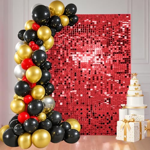 Ozikutech 24 Pcs Red Shimmer Wall Backdrop Panels for Birthday Party Decoration - 6x4 FT Square Sequin Backdrop - Image 1