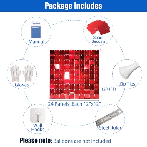 Ozikutech 24 Pcs Red Shimmer Wall Backdrop Panels for Birthday Party Decoration - 6x4 FT Square Sequin Backdrop - Image 2