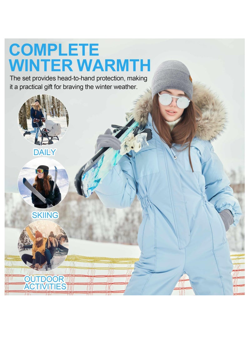 SOLARAE Womens Beanie Hat Scarf Gloves Set, Winter Warm Touchscreen Gloves Fleece Lined Hat Long Knit Scarf for Women Men, 5PCS Womens Winter Scarf Set For Skiing Outdoor Sports, Grey - Image 5