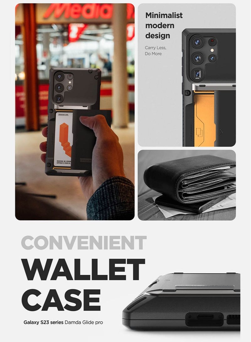 VRS Design Damda Glide Pro Samsung Galaxy S23 ULTRA Case Cover Wallet with Semi Automatic Credit Card Holder Slot [3-4 Cards] - Black Groove - Image 5