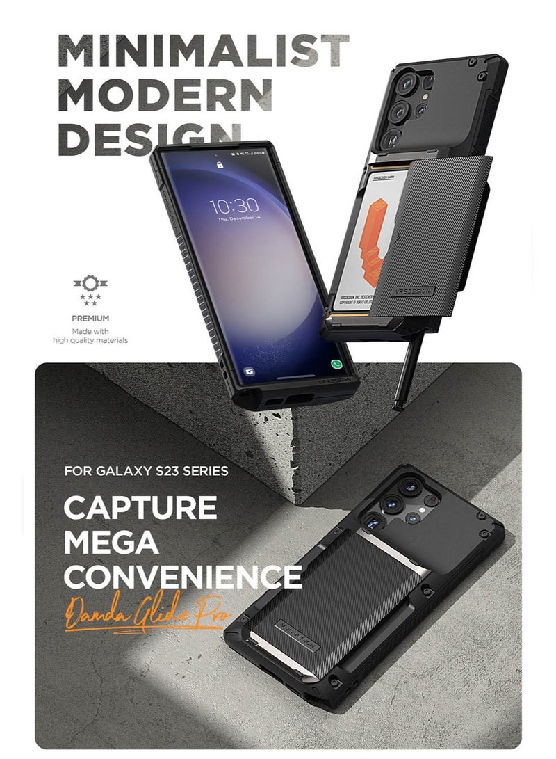 VRS Design Damda Glide Pro Samsung Galaxy S23 ULTRA Case Cover Wallet with Semi Automatic Credit Card Holder Slot [3-4 Cards] - Black Groove - Image 3