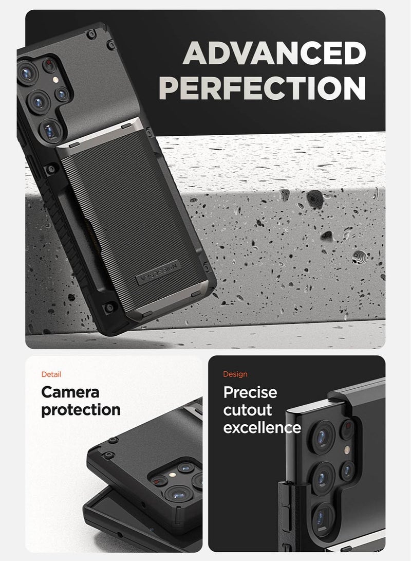 VRS Design Damda Glide Pro Samsung Galaxy S23 ULTRA Case Cover Wallet with Semi Automatic Credit Card Holder Slot [3-4 Cards] - Black Groove - Image 4