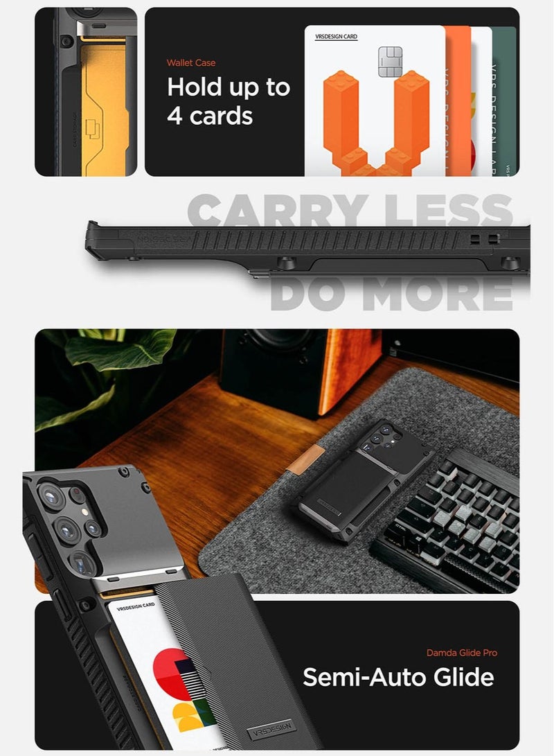 VRS Design Damda Glide Pro Samsung Galaxy S23 ULTRA Case Cover Wallet with Semi Automatic Credit Card Holder Slot [3-4 Cards] - Black Groove - Image 2
