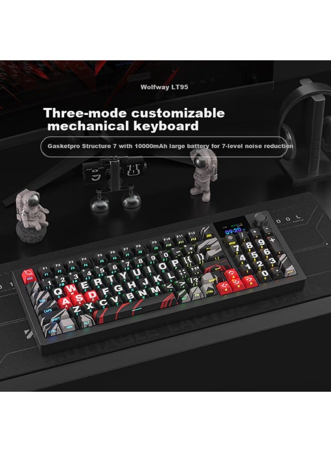Langtu Lt95 Night Flame Wired/wireless/bluetooth Three-mode Mechanical Keyboard Gasket Structure Rgb Lighting Effects Lcd Color Screen 10000mah Green Axis - Image 1