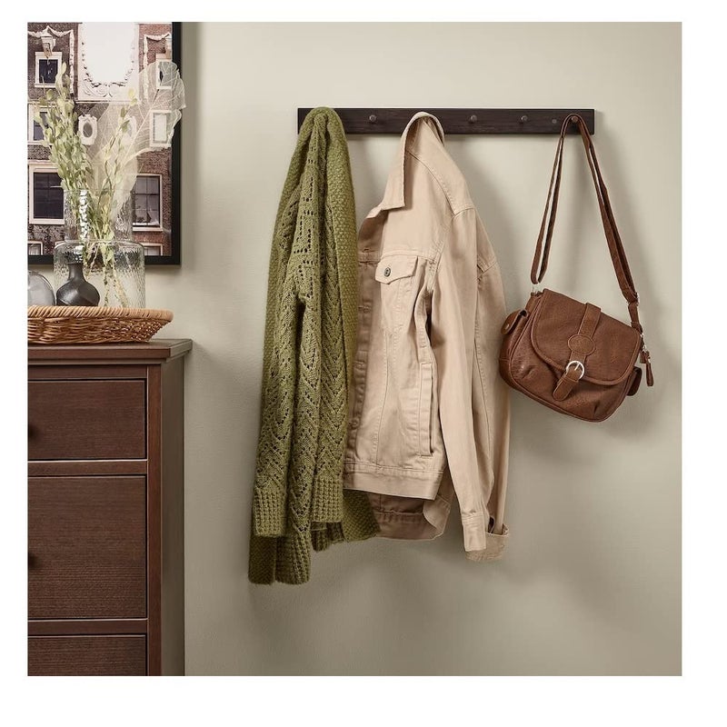 NT-STAR Rack with 6 knobs, Dark Brown/Wood(Depth: 5 cm (2 ") Height: 5 cm (2 ") Width: 57 cm (22 ½ ")) (Wood , Dark Brown) - Image 3