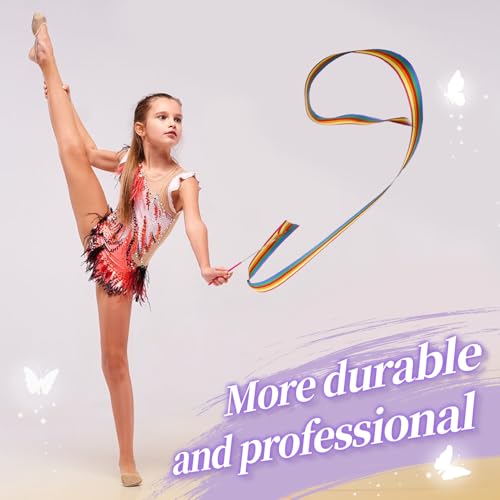 PAMASE Dance Ribbons - 16 Packs Ribbon Wands with Non-Slip Handles for Girls Gift, 6.6ft Rhythmic Gymnastics Dancing Rainbow Twirler Sticks Streamers Dance Flags - Image 4