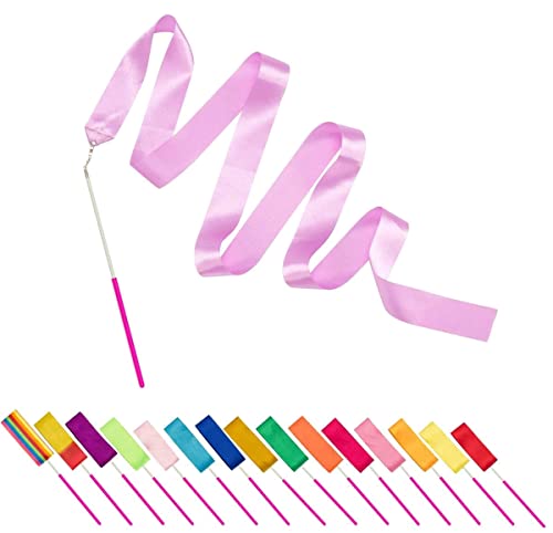 PAMASE Dance Ribbons - 16 Packs Ribbon Wands with Non-Slip Handles for Girls Gift, 6.6ft Rhythmic Gymnastics Dancing Rainbow Twirler Sticks Streamers Dance Flags - Image 1