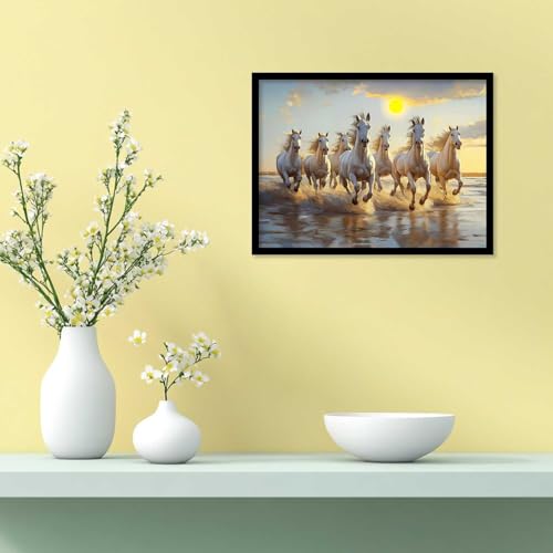 kotart Seven Running Vastu Lucky Horse Rising Sun Painting Wall Décor | 7 Horses Vastu Frame Wall Art Painting for Living Room Bedroom Office Home Décor Size 13x17 inch - Image 5