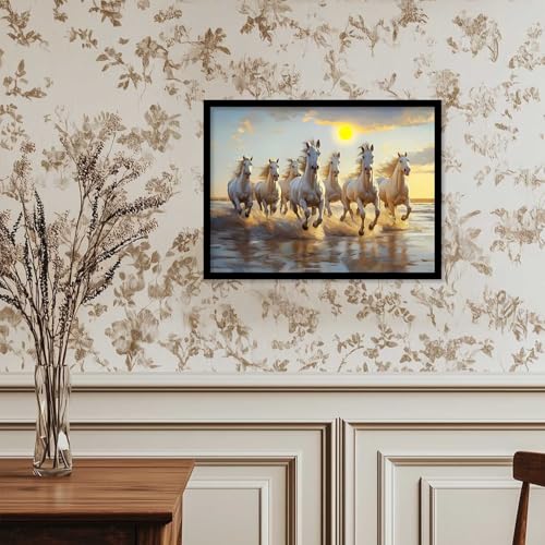 kotart Seven Running Vastu Lucky Horse Rising Sun Painting Wall Décor | 7 Horses Vastu Frame Wall Art Painting for Living Room Bedroom Office Home Décor Size 13x17 inch - Image 4