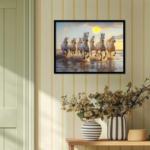 kotart Seven Running Vastu Lucky Horse Rising Sun Painting Wall Décor | 7 Horses Vastu Frame Wall Art Painting for Living Room Bedroom Office Home Décor Size 13x17 inch - Image 3