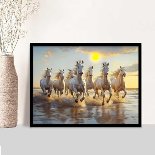 kotart Seven Running Vastu Lucky Horse Rising Sun Painting Wall Décor | 7 Horses Vastu Frame Wall Art Painting for Living Room Bedroom Office Home Décor Size 13x17 inch - Image 1