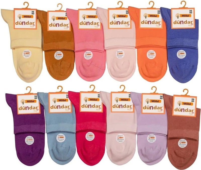 Dündar Women's Modal Konç Plus Pastel Color Socks 6937- 12 Pieces 