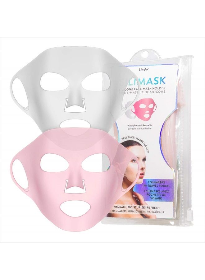 Lindo Silimask - Reusable Anti-Wrinkle Silicone Face Mask Holder for Sheet Masks, Moisturizing Facial Mask Cover, Prevent Evaporation, Beauty Face Tool, Travel Pouch Included, 2 Pack - Image 1