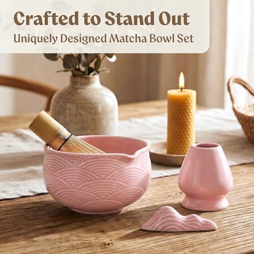 EDELHAUS Matcha Kit Whisk Set 7 Pcs Complete Matcha Set Matcha Bowl with Spout Whisk with Holder Bamboo Scoop with Rest and Sifter Perfect Kit for Matcha Lovers Sakura Pink - Image 3