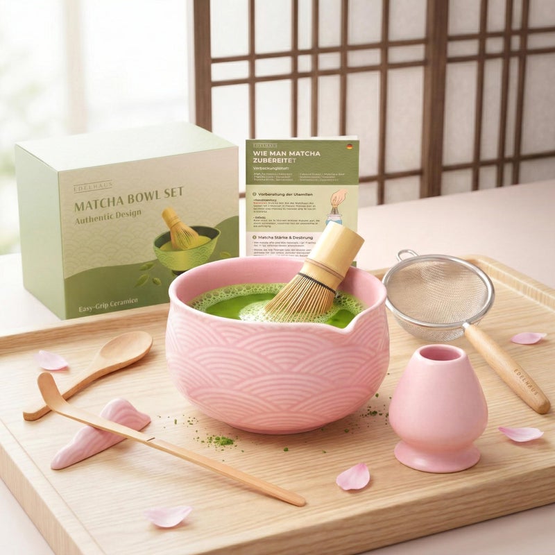 EDELHAUS Matcha Kit Whisk Set 7 Pcs Complete Matcha Set Matcha Bowl with Spout Whisk with Holder Bamboo Scoop with Rest and Sifter Perfect Kit for Matcha Lovers Sakura Pink - Image 2