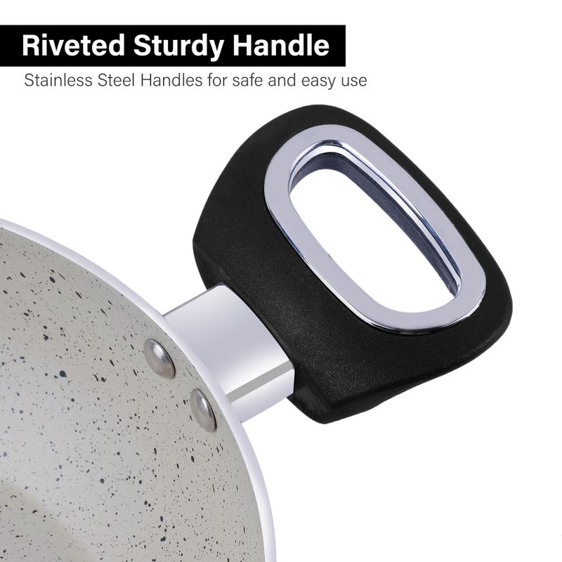 Home Pro مقلاة جرانيت غير لاصقة مع غطاء زجاجي، 24 سم، قاعدة تحريض، أبيض فاتح - Image 3