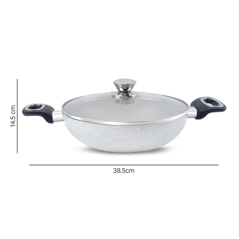 Home Pro مقلاة جرانيت غير لاصقة مع غطاء زجاجي، 24 سم، قاعدة تحريض، أبيض فاتح - Image 2