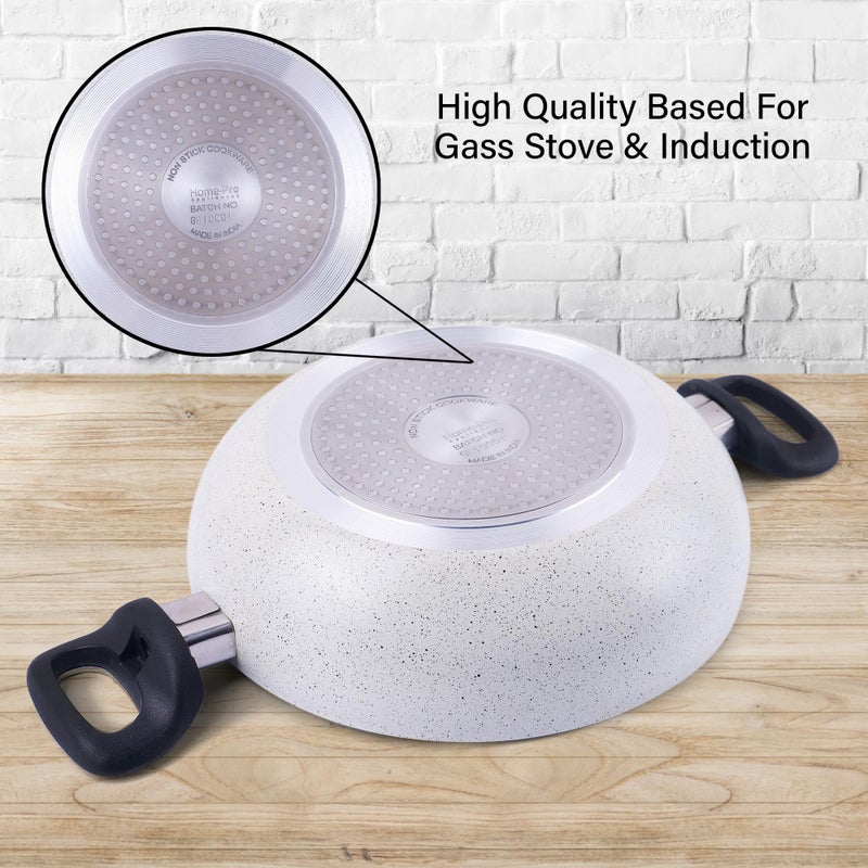 Home Pro مقلاة جرانيت غير لاصقة مع غطاء زجاجي، 24 سم، قاعدة تحريض، أبيض فاتح - Image 5