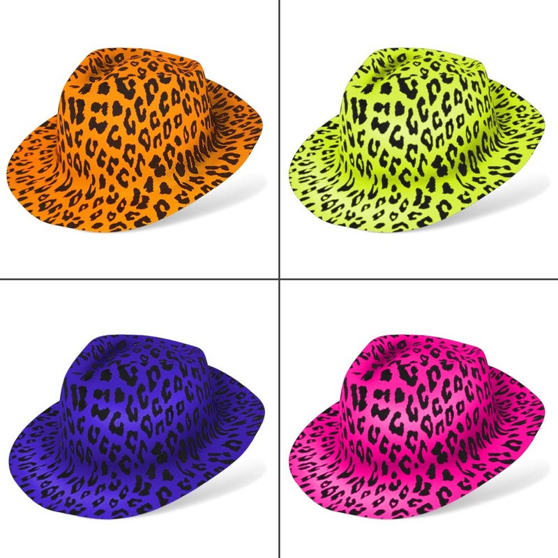 Novelty Place Neon Animal Print Plastic Party Hats, Fedora with Gangster Mafia Style, UV Blacklight Glow Party Stars Rave Hats for Kids and Teens in Birthday, Concerts, Music Party(Pack of 12) - Image 3