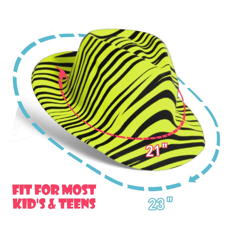 Novelty Place Neon Animal Print Plastic Party Hats, Fedora with Gangster Mafia Style, UV Blacklight Glow Party Stars Rave Hats for Kids and Teens in Birthday, Concerts, Music Party(Pack of 12) - Image 4