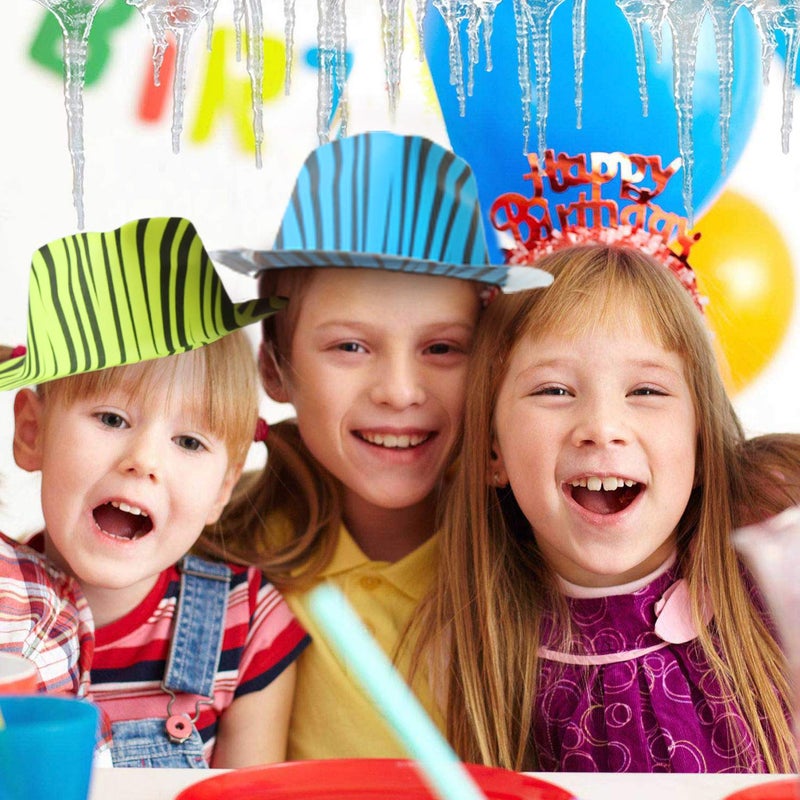 Novelty Place Neon Animal Print Plastic Party Hats, Fedora with Gangster Mafia Style, UV Blacklight Glow Party Stars Rave Hats for Kids and Teens in Birthday, Concerts, Music Party(Pack of 12) - Image 5