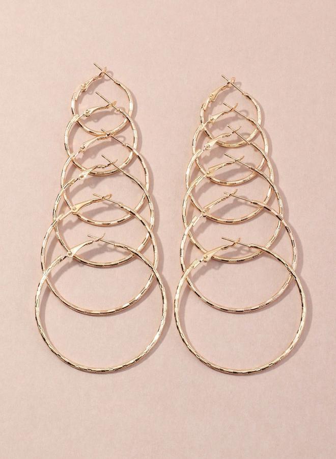 تايك تو مجموعة من 6 أقراط حلقية مزخرفة - Image 1