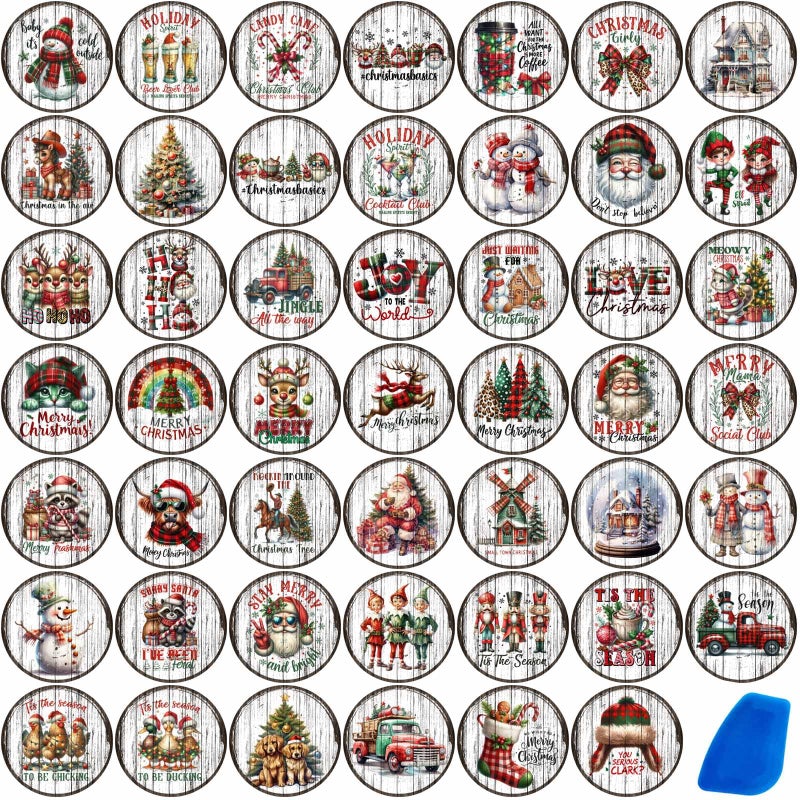 ZMRU 48 Sheets Vintage Christmas Rub On Transfers for Crafts Rub On Transfers Christmas Wood Slices BallsHoliday Decoration Ornaments25 25inch
