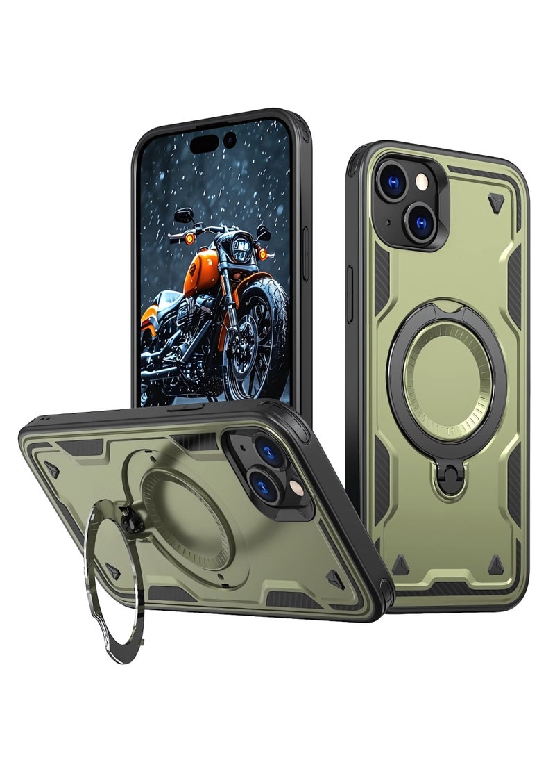 XLogiX for iPhone 15 Armoured Case with Built-in Kickstand | Heavy-Duty Protection | Shockproof | Slim Design | Compatible with MagSafe Accessories, ArmourX Series for iPhone 15 - GREEN - Image 1