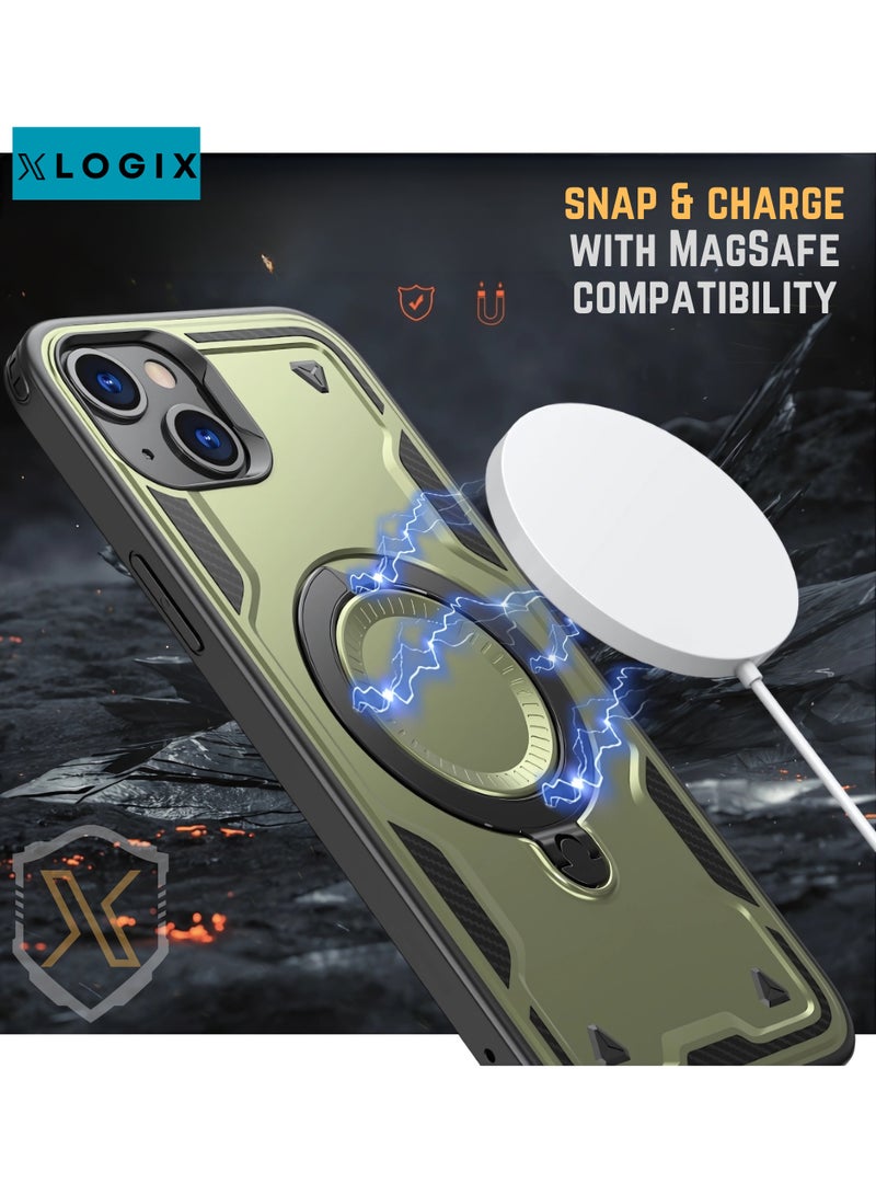 XLogiX for iPhone 15 Armoured Case with Built-in Kickstand | Heavy-Duty Protection | Shockproof | Slim Design | Compatible with MagSafe Accessories, ArmourX Series for iPhone 15 - GREEN - Image 5